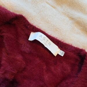 Astr Women's Deep Red Fuzzy Sweater